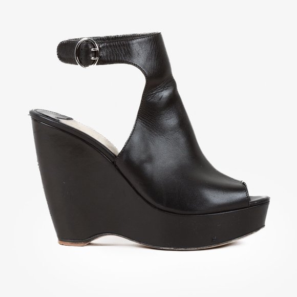 Prada Black Leather Peep-Toe Platform Sandals - Picture 1 of 10